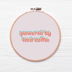 Powered By Iced Coffee Retro Cross Stitch Pattern - PDF Download