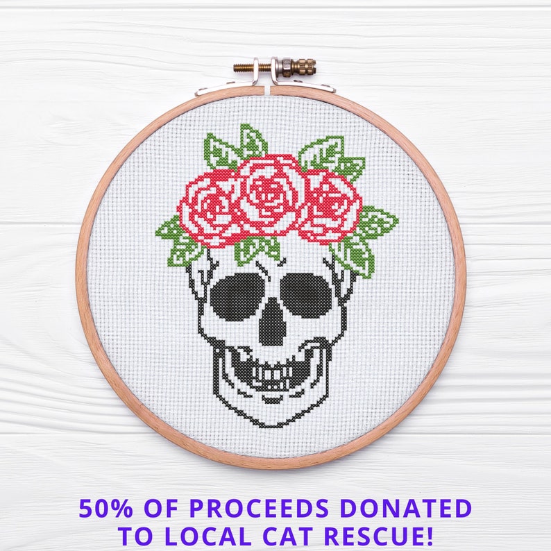 Flower Crown Skull Cross Stitch Pattern PDF Download Etsy