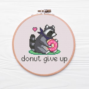 Donut Give Up Raccoon Cross Stitch Pattern - PDF Download