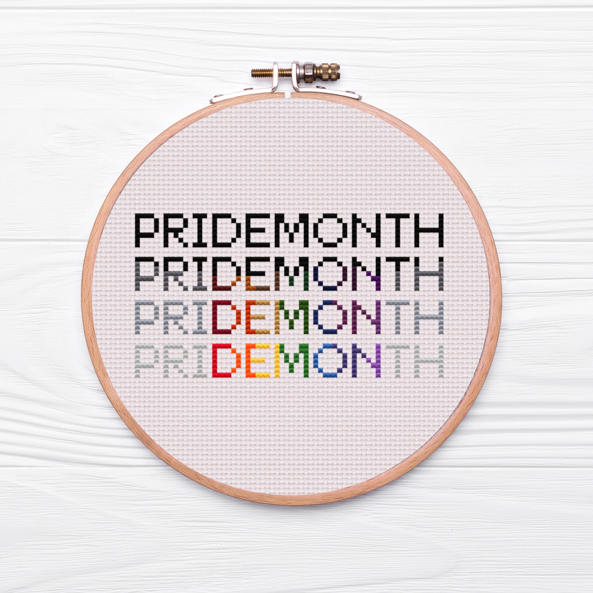 LGBTQ Pride Month Demon Cross Stitch Pattern, Rainbow PDF Download, LGBTQIA+ Craft Project, Queer Pride Gift Idea