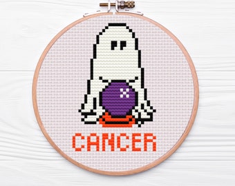 Cancer Zodiac Ghost Cross Stitch Pattern - PDF Download