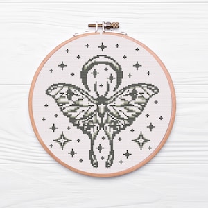 Celestial Moth with Moon Cross Stitch Pattern - PDF Download