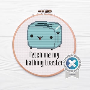 Fetch Me My Bathing Toaster Cross Stitch Pattern, Funny Décor, Kawaii Design, Instant Download PDF