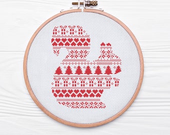 Squirrel Christmas Sweater Cross Stitch Pattern - PDF Download