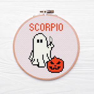 Scorpio Zodiac Ghost Cross Stitch Pattern - PDF Download