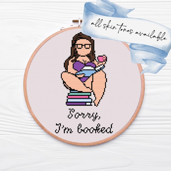 Sorry I'm Booked Bookworm Pinup Custom/Personalize Cross Stitch Pattern - PDF Download