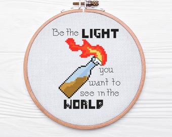 Be the Light You Want to See In the World Cross Stitch Pattern, PDF Download, Funny Protest Inspired Embroidery, DIY Feminist Craft