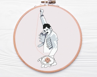 Freddie Mercury Stitching a Peach Fat Bottomed Girls Cross Stitch Pattern - PDF Download