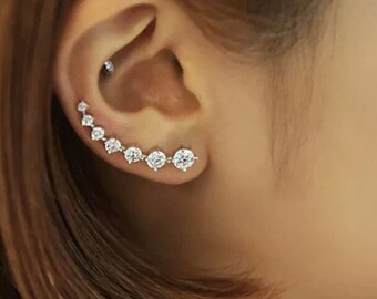 Moissanite Ear Cuff For Women Anniversary Gift For Wife 925 Sterling Silver Sparkling Moissanite Earrings, Fine Jewelry Gift.