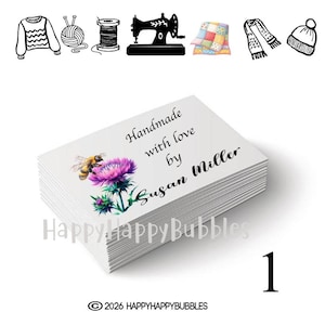 Bee Thistle Custom personalized Organic Cotton Fabric Labels Sew-On Iron On Handmade Love Blanket Crochet Knit Clothes Logo Store Name Tags