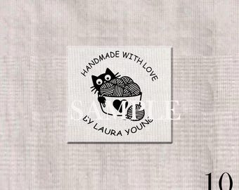 Custom Personalized Cotton Fabric Labels Cat Yarns Knitting Crochet Sew-On Quilt Knitted Clothing Blanket Store Labels Tags Grandma Gifts