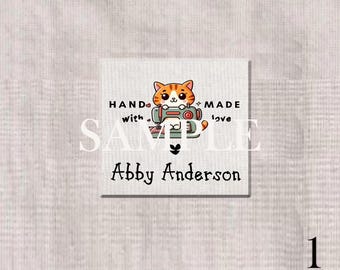 Custom Cotton Heart Sewing Labels Cat  Cotton Label Knitted Love Crochet item Cotton Fabric Label Handmade Tag Sewing Quilt Log Blankets