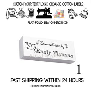 Sewn With Love Personalized Custom Name Organic Cotton Fabric Labels Sew Iron on Crochet Knit Clothes Quilt Blankets Patchwork Sweater Tags