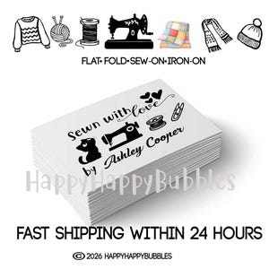 Personalisierte Katze Nähmaschine Genäht Liebe Bio-Baumwolle Stoff Etiketten Nähen Eisen auf Häkeln Stricken Kleidung Quilt Decken Patchwork Logo Tags