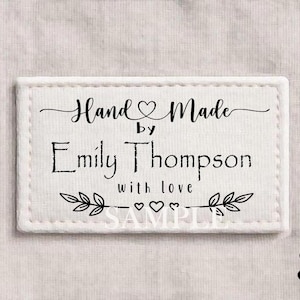 Custom Handmade with love by Personalized Name Cotton Fabric Labels Sew-On Crochet Knitted Clothing  Blanket Quilt Tags Logo Store Name