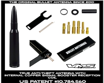 50 Cal caliber ammo bullet style anti theft copper reception booster coil short antenna black kit Ford Chevy Ram Jeep Toyota Nissan Pick up