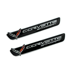 2 Fender Console Dash Badge Engine Cover Aluminum Emblems Chevy Corvette Stingray C7 Black