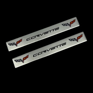 2 Rectangular Fender Console Dash Badge Engine Cover Aluminum Emblems Chevy Corvette Stingray C6 Silver