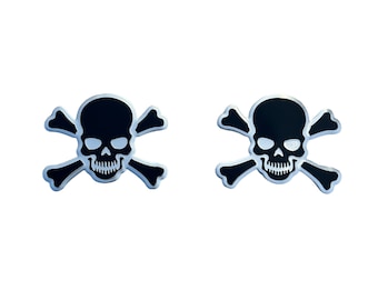 2 Badge Cross Bones Skeleton Skull Pirate Motorcycle Car Truck Aluminum Emblems Black