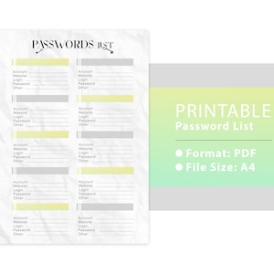 Printable password keeper | Password tracker | Password organizer | Password log | Printable