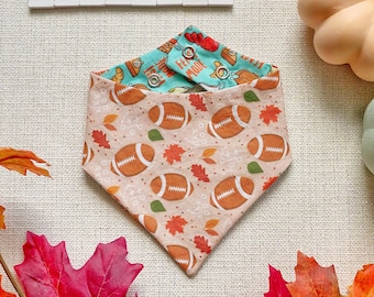 Bandana de perro de fútbol de otoño / Bandana de perro de Acción de Gracias / Bandana de perro modo fiesta / Bandana de perro reversible para otoño / Bandana de perro de otoño