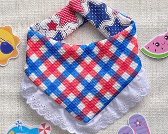 Plaid Fourth of July Dog Bandana | Patriotic Gingham and Stars Dog Bandana | Reversible Summer Picnic Dog Bandana | Personalizable Bandana