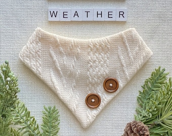 Sweater Dog Bandana with Buttons | Cable Knit Dog Bandana | Winter Dog Bandana | Christmas Sweater Dog Bandana | Matching Dog Bandana