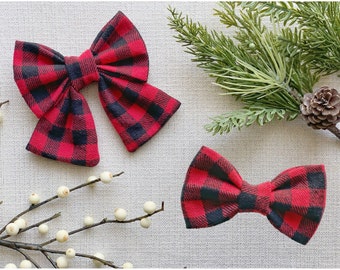 Buffalo Plaid Dog Sailor Bow | Flannel Dog Bow Tie | Christmas Dog Sailor Bow | Plaid Dog Bow Tie | Over the Collar Bow