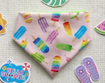 Popsicles Dog Bandana | Neon Green Dog Bandana | Reversible Summer Dog Bandana | Cooling Dog Bandana | Swim Dog Bandana | Matching Bandana