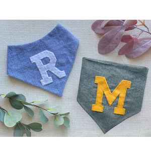 Personalized Initial Dog Bandana | Custom Monogram Dog Bandana | Hand Embroidered Felt Letter Dog Bandana | New Puppy Gift | New Dog Gift