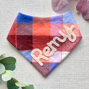 Personalized Plaid Dog Bandana | Custom Name Pet Bandana | Hand Embroidered Bandana | Fall Flannel Pet Bandana | Gift for Dog | Puppy Gift