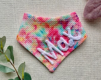 Personalized Tie Dye Dog Bandana | Custom Name Dog Bandana | Hand Embroidered Felt Name Dog Bandana | New Puppy Gift | Gift for Dog