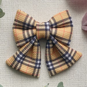 Beige Plaid Dog Sailor Bow | Tartan Dog Sailor Bow | Over the Collar Sailor Bow | Sailor Bow for Dog Collar | Matching Dog Bow