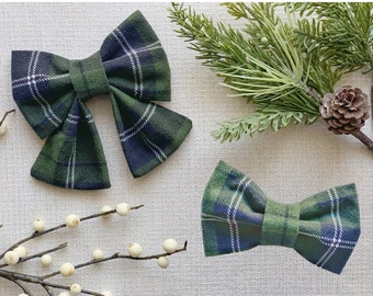 Green Plaid Dog Sailor Bow | Christmas Flannel Dog Bow Tie | Holiday Dog Sailor Bow | Tartan Plaid Dog Bow | Over the Collar Bow