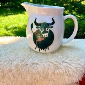 Vintage Arabia of Finland Beautiful Milk Pitcher With Green Bull