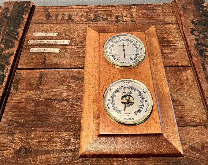 Verichron Barometer & Thermometer in Hanging Wood Display Etsy