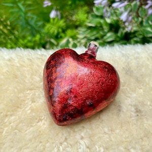 BLOWN GLASS HEART Ornament with Leaf Applique, Heart Ornament, Glass Heart Ornam