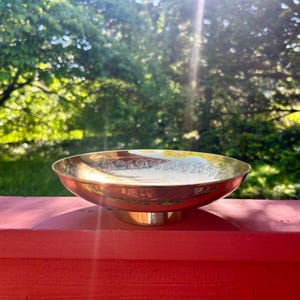Vintage etched brass pedestal bowl made in India