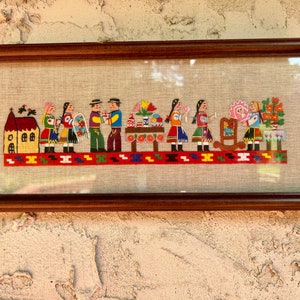 Vintage Framed Embroidery Art Slovak Slovakia