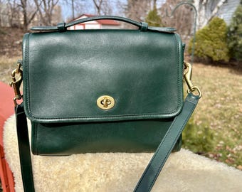 Vintage Coach Scooter Bag 9893 Bottle Green Leather Crossbody Made