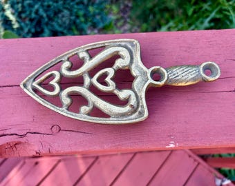 Vintage Brass Spade Shape Trivet with Heart Design