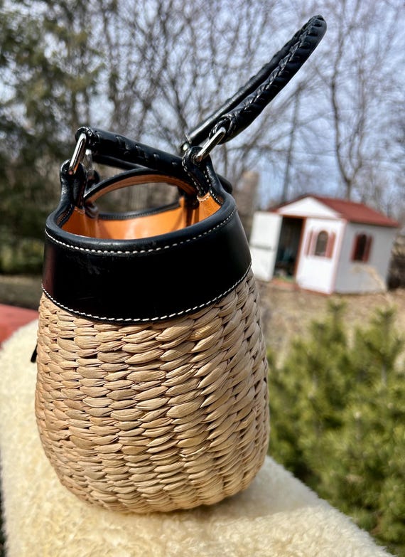 Vintage Coach Soho Small Market Basket Tote Black W Straw Y2K - Etsy