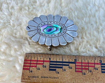 Vintage Mexican Alpaca Sterling Silver n Abalone Pill Box Trinket or Keepsake