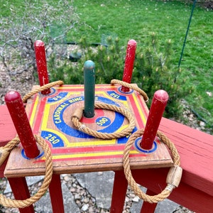 Vintage wood Cardinal ring toss game with 5 rings - c.1930&#39;s - ORIGINAL PAINT