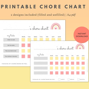 Printable Chore Chart | Kids Weekly Reward Chart | 2 Rainbow Sticker ...