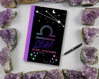 Libra Zodiac Notebook Journal, Zodiac Notecards, Personalized Journal, Journal for Women, Men, Teenagers