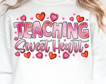 Checkered Valentine Teacher Png, Teaching Sweethearts Png, Glitter Valentine Teacher Heart Png, Retro Teacher Gift, Brushstroke, Candy Heart