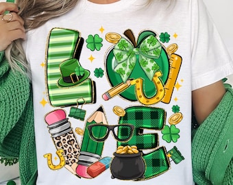 Kocham kokardkę nauczyciela św. Patryka PNG, kokardkę dzień św. Patryka png, Lucky Shamrock PNG, kokardkę św. Patryka Png, retro nauczyciel png