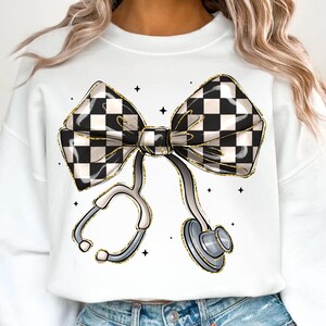 Nurse coquette bow Png, cute girlie bow with stethoscope png, Nurse Bow Ribbon cute girlie bow with stethoscope Sublimation designs