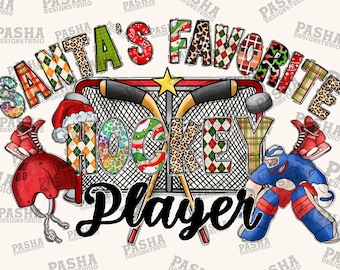 Santa's Favorite Hockey Player Png, Christmas Sublimation Designs, Christmas png, Hockey Player, Christmas Hockey, Hockey, Sublimation Png